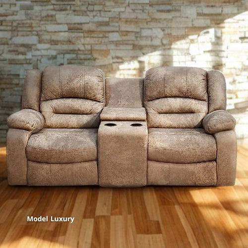 كنبة ريكلاينر ثنائية (Luxury) + حامل اكواب – يدوي